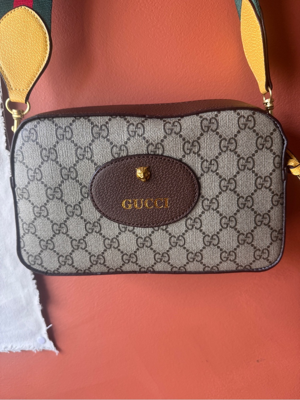 Gucci Beige GG Supreme Crossbody with Red & Green Web Strap and Yellow Accents - Picture 2 of 11